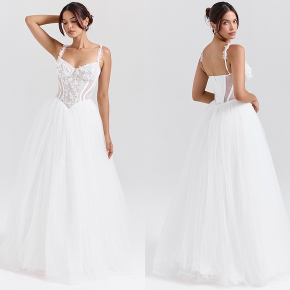 House of CB ‘Nathalie’ White Floral Lace Tulle Bridal Wedding Dress/Gown - Picture 2 of 4